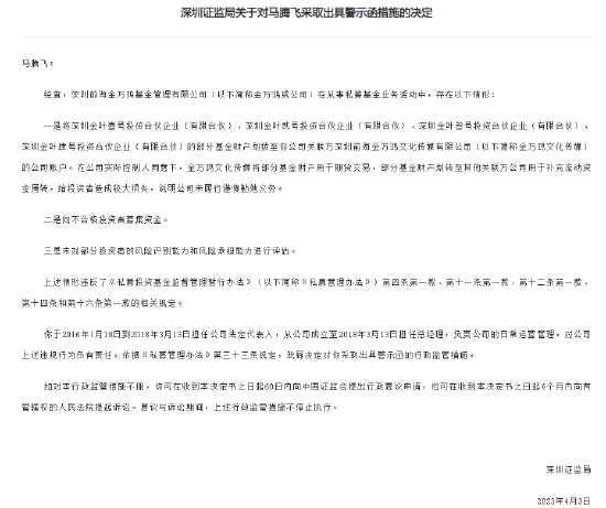 金万鸿将部分基金财产用于期货交易等造成较大损失 总经理马腾飞收警示函  第1张