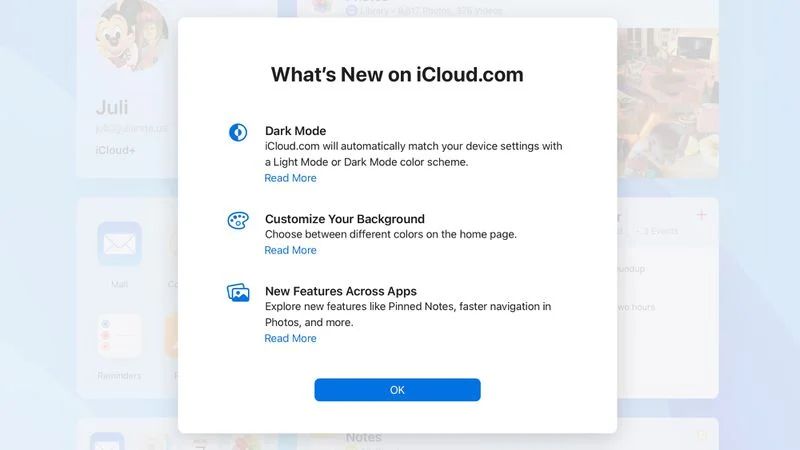 苹果 iCloud.com 新面貌：引入深色模式、定制背景、重新设计日历应用  第1张